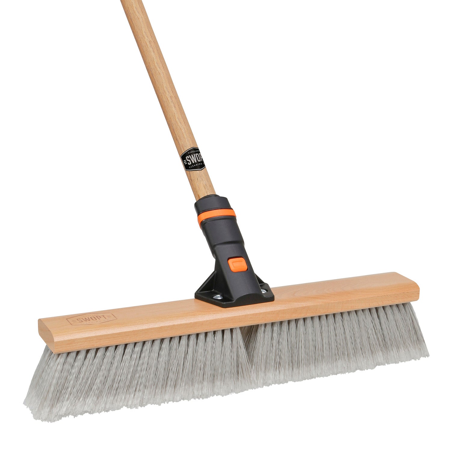 18 SWOPT Smooth Surface Premium Push Broom – 60 Comfort Grip Wooden Handle – Handle Interchangeable with All SWOPT Cleaning Heads – Eva Foam Comfort