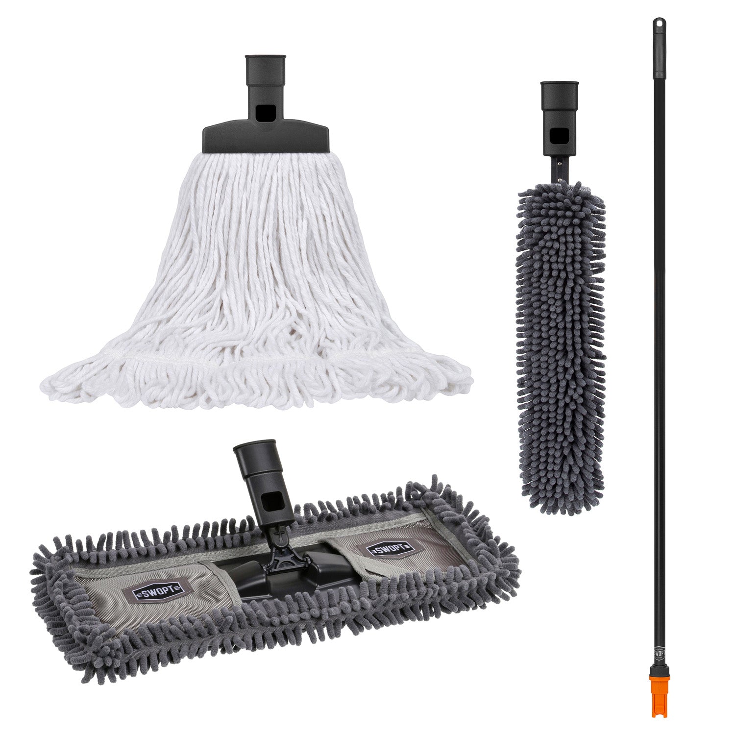 Dust Mop Head, Duster Head, and Cotton Mop Head Bundle with Handle