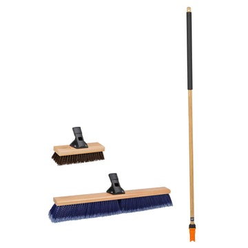 Deck Brush Head and Multi-Surface Push Broom Head Bundle with Handle