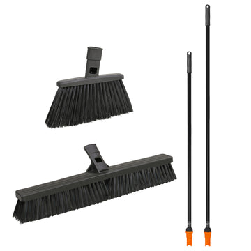 Standard Push Broom Head and Angle Broom Head Bundle with 2 Handles
