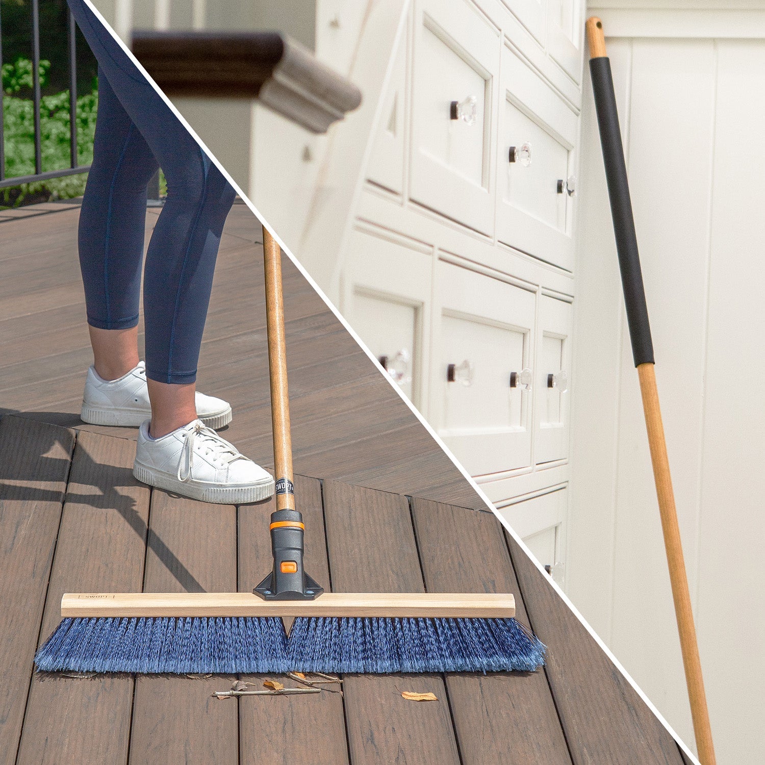 24 in. Premium Multi-Surface Push Broom Head with 60 in. Wood Handle C