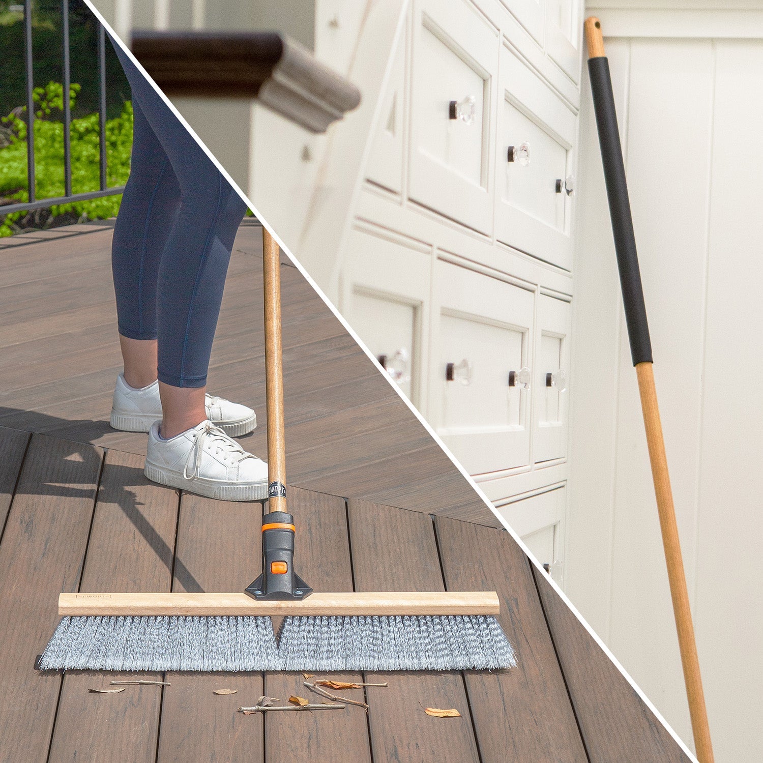 24 in. Smooth Surface Push Broom Head with 60 in. Wood Handle Combo, image size:1500x1500