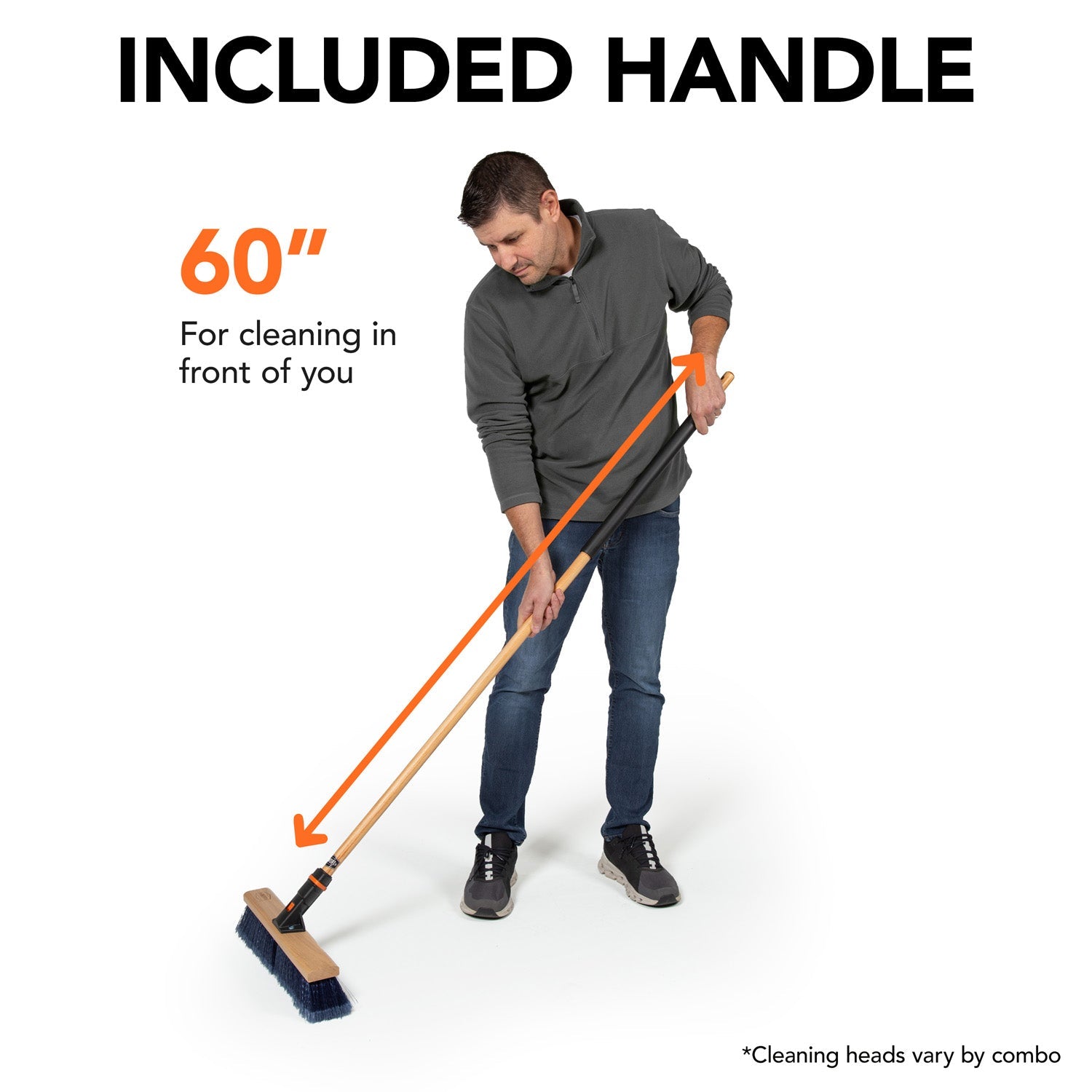 24 in. Smooth Surface Push Broom Head with 60 in. Wood Handle Combo