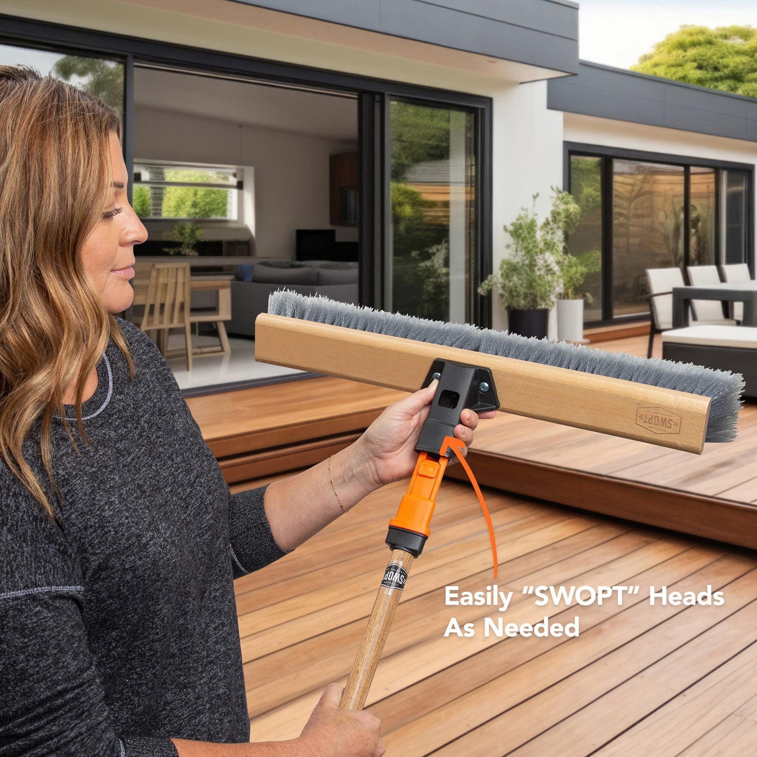 24 in. Smooth Surface Push Broom Head with 60 in. Wood Handle Combo