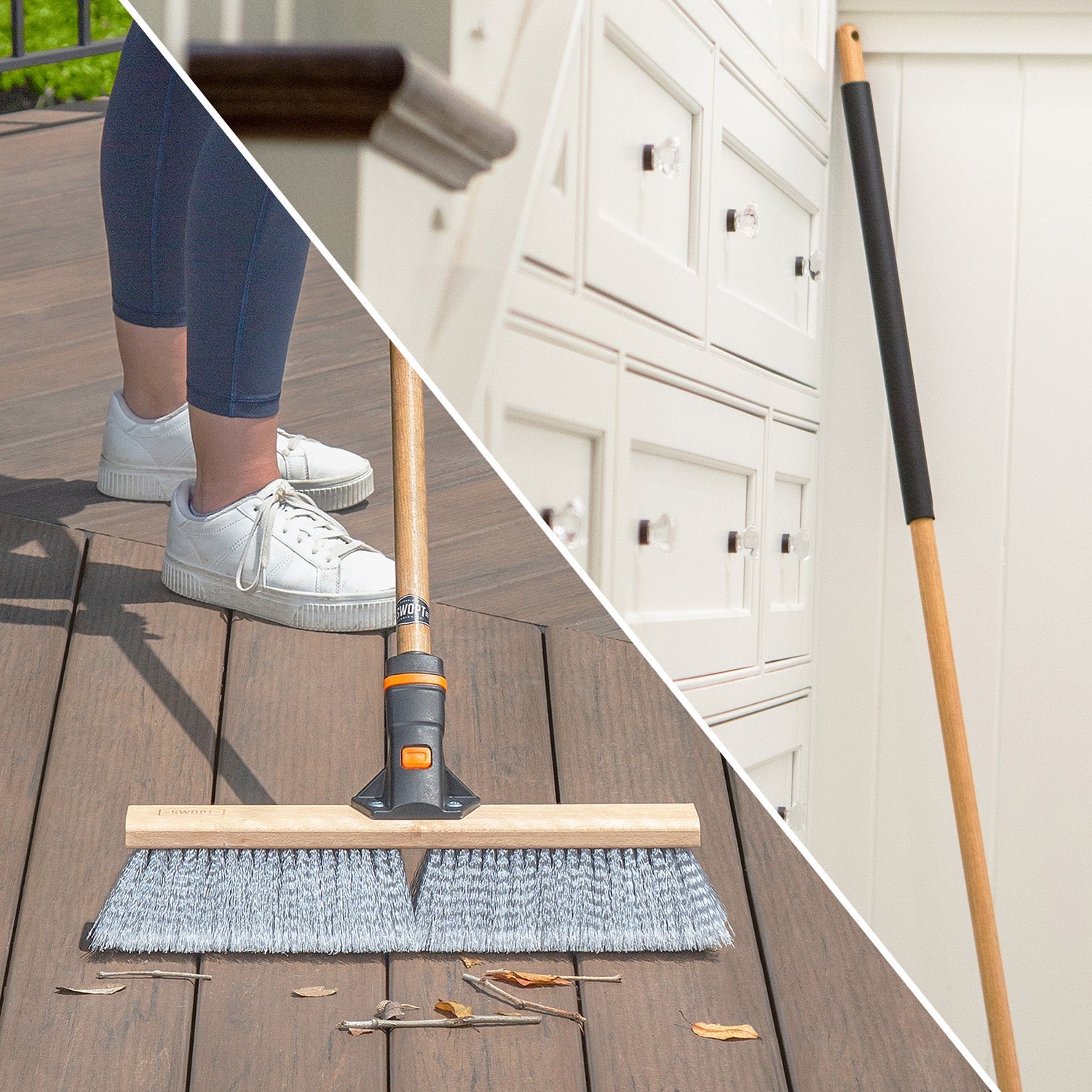 18 in. Smooth Surface Push Broom Head with 60 in. Wood Handle Combo