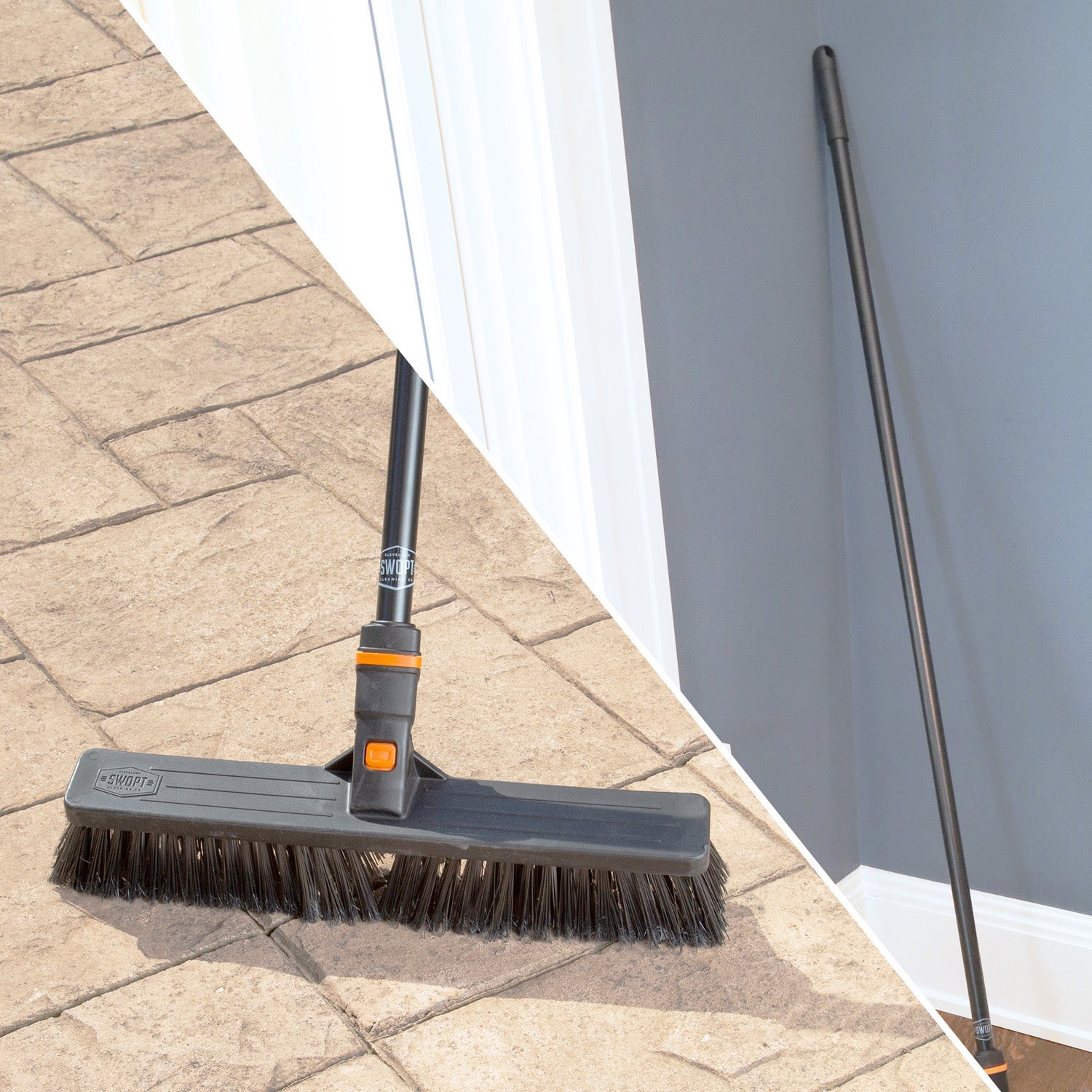 SWOPT Garage Cleaning Kit – Includes Handles, Push Brooms, Deck Brush, Squeegee & Organizer For Outdoor Cleaning