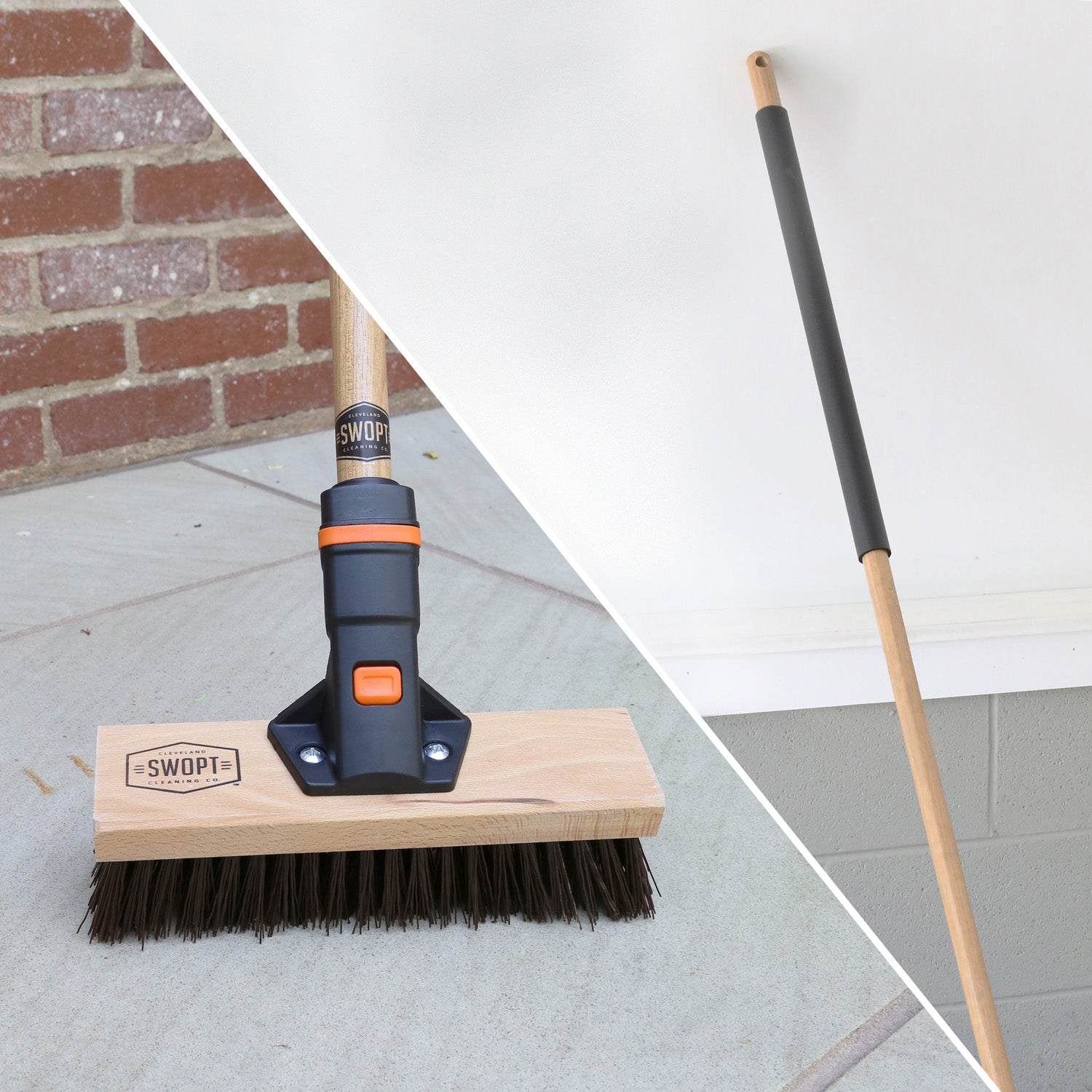 10 SWOPT Premium Rough Surface Deck Brush – 60 Comfort Grip Wooden Handle – Eva Foam Comfort Grip to Clean Outdoor Surfaces Comfortably – Heavy-Duty