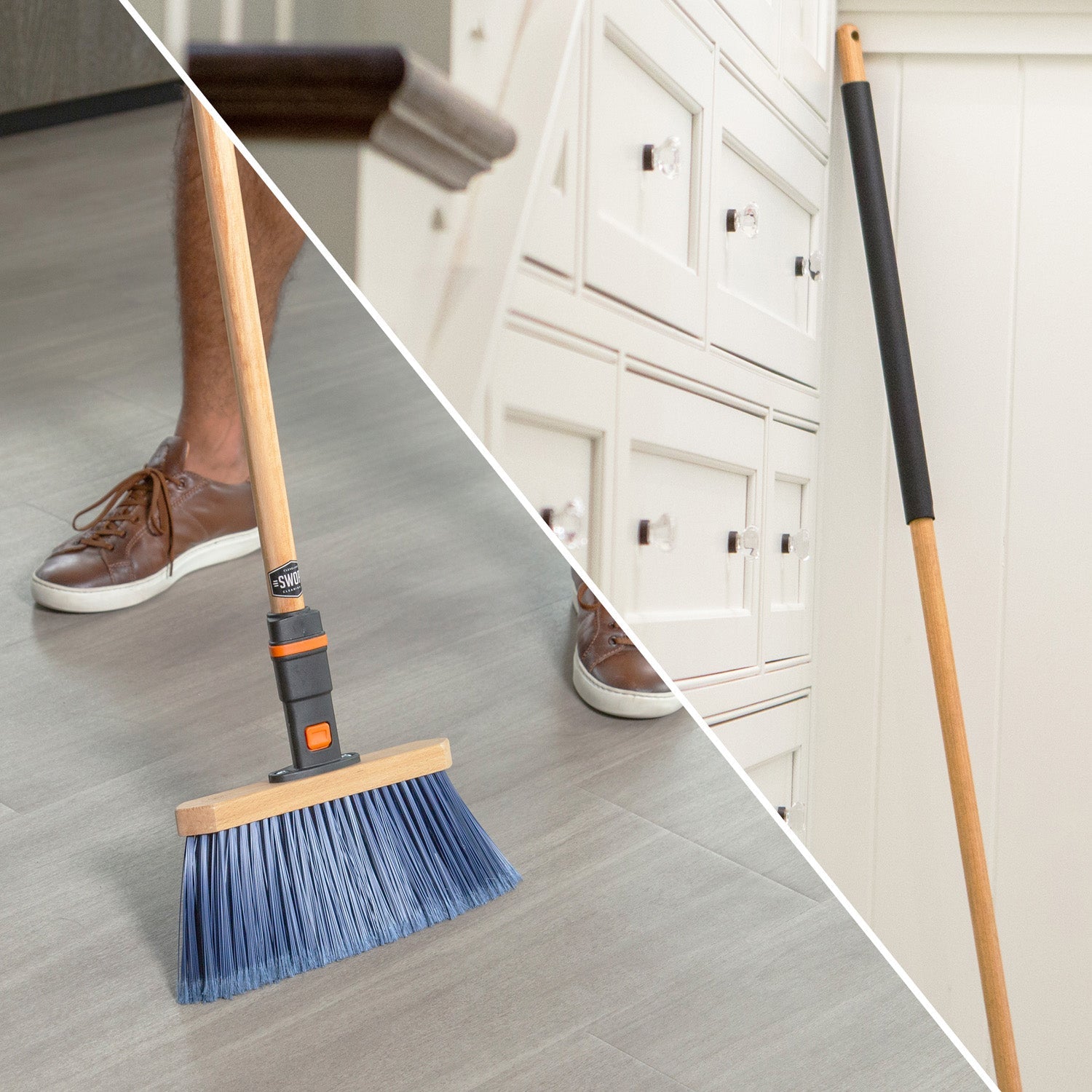 11 in. Premium Multi-Surface Angle Broom Head with 48 in. Wood Handle