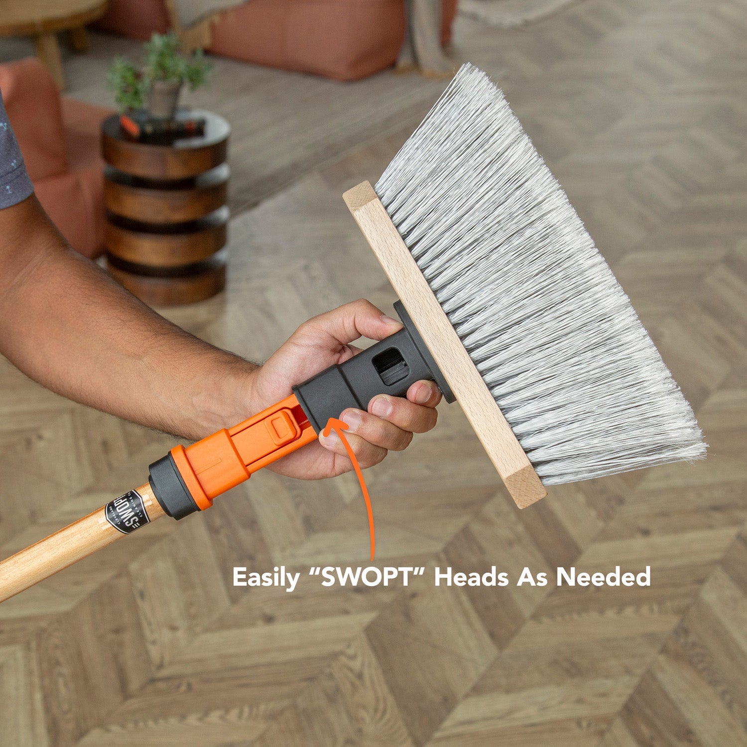 11 in. Smooth Surface Straight Broom Head with 48 in. Wood Handle Combo, image size:1500x1500